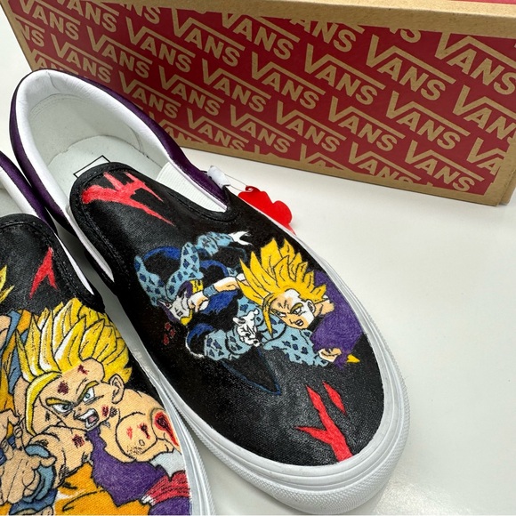 Vans Classic Slip On Mens 10.5 Custom Painted Dragon Ball Z Shoes Sneakers Skate - Picture 5 of 16